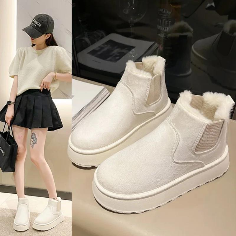 European and American Women's Short Boots 2024 New Thick Sole Simple Short Boots Warm and Anti Slip Snow Shoes Platform Boots