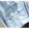 Damen Frühlings Langarm Denim Bluse Blau Revershemd