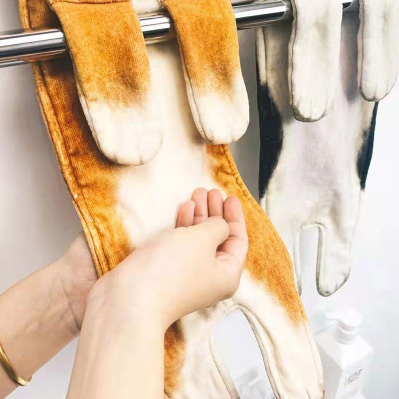 Lustiges Hundehandtuch für Badezimmer Küche Realistisch Baumwolle Katze Welpe Kätzchen Waschlappen Super Absorbent Weich für Heimdekoration