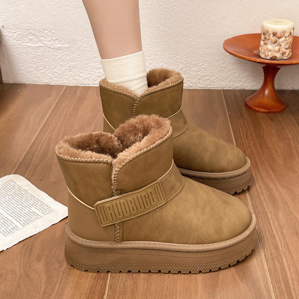 Thick-soled Snow Boots Women's 2025 New Winter Velvet Bread Shoes Leather Surface Waterproof Heightening Warm Northeast Cotton Shoes