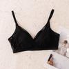 Spring and summer silk French triangle cup mulberry silk sexy rabbit cup big chest showing small mesh lace triangle cup