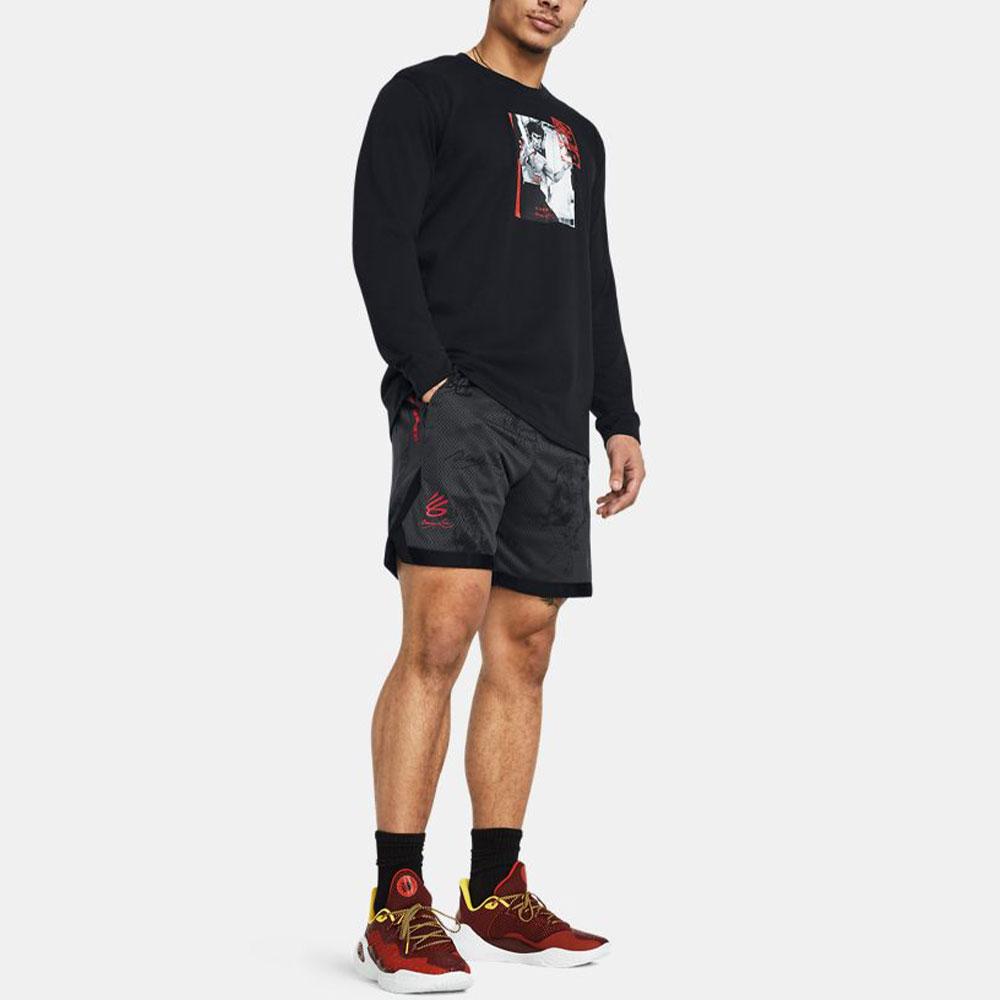 Under Armour Curry X Bruce Lee Collaboration SS24 Spring Collection Fire Element Pattern Printed Mesh Casual Basketball Shorts Men Shorts 1385305-016