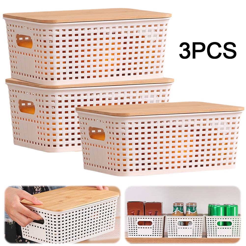 3Pcs Casual Plaid Storage Box Large Capacity Stackable Organizing Box Handle Storage Baskets for Shelves Drawers Closet Playroom