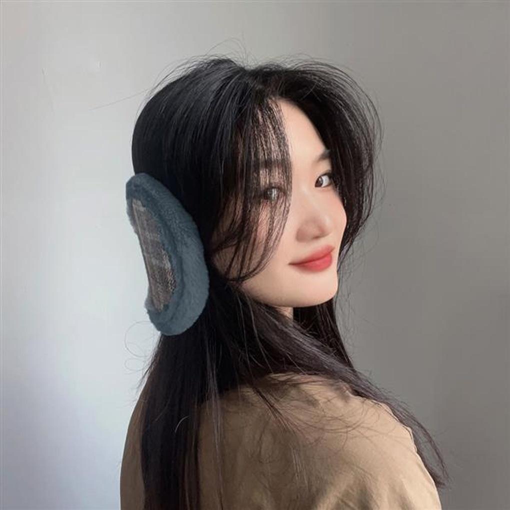 Check Pattern Winter Earmuffs (Ash Blue)