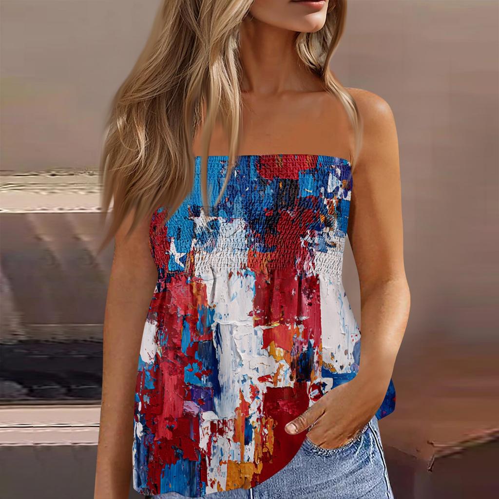 Summer Tube Tops For Women,Cute Sexy Off Shoulder Print Sleeveless T-Shirt