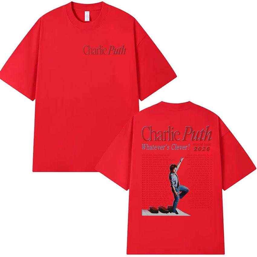 Rapper Charlie Puth Whatevers Clever World Tour 2026 Merch T-shirt Unisex Hip Hop Pop Musica Manica Corta T-shirt Y2k Streetwear