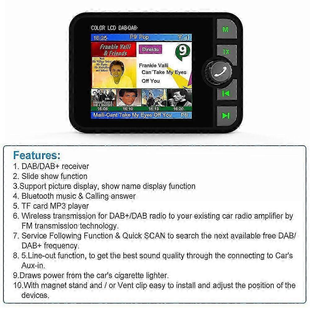 DAB+ Digital Bluetooth Car Radio Adapter with FM Transmitter and SD Card Reader for Music