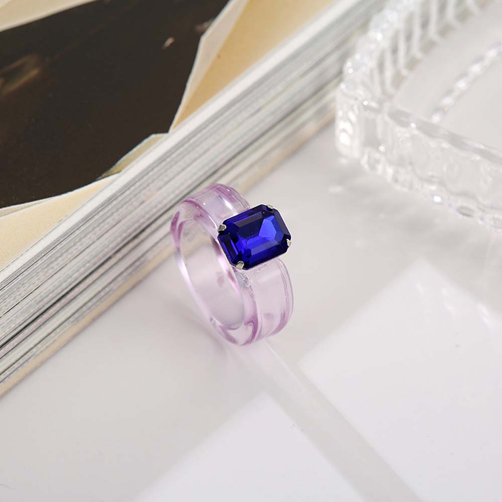 Trendy Jelly Color Rhinestone Cool Girls Transparent Finger Ring Resin Rings Fashion Jewelry