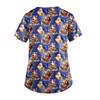 Women's Christmas Printing Short Sleeve V-neck Tops Working Pocket Blouse Shirts Uniform