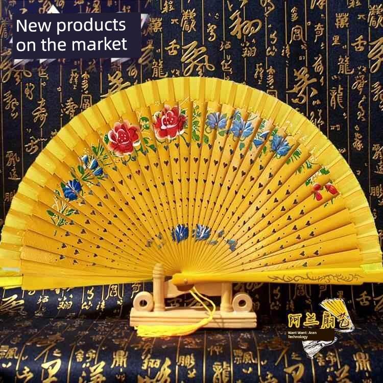 Double-Sided Easy-Open Folding Fan, Group Performance Fan, Retro Fan for Show, Dancing, Bright Red Model Dance Fan, Chinese Style