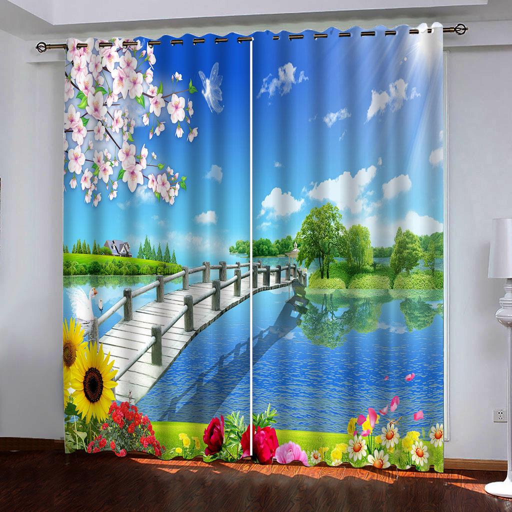 Custom Japanese Landscape Curtains Mount Fuji Red Maple Tree Theme Japanese Restaurant Window Semi-blackout Curtains 2Panels