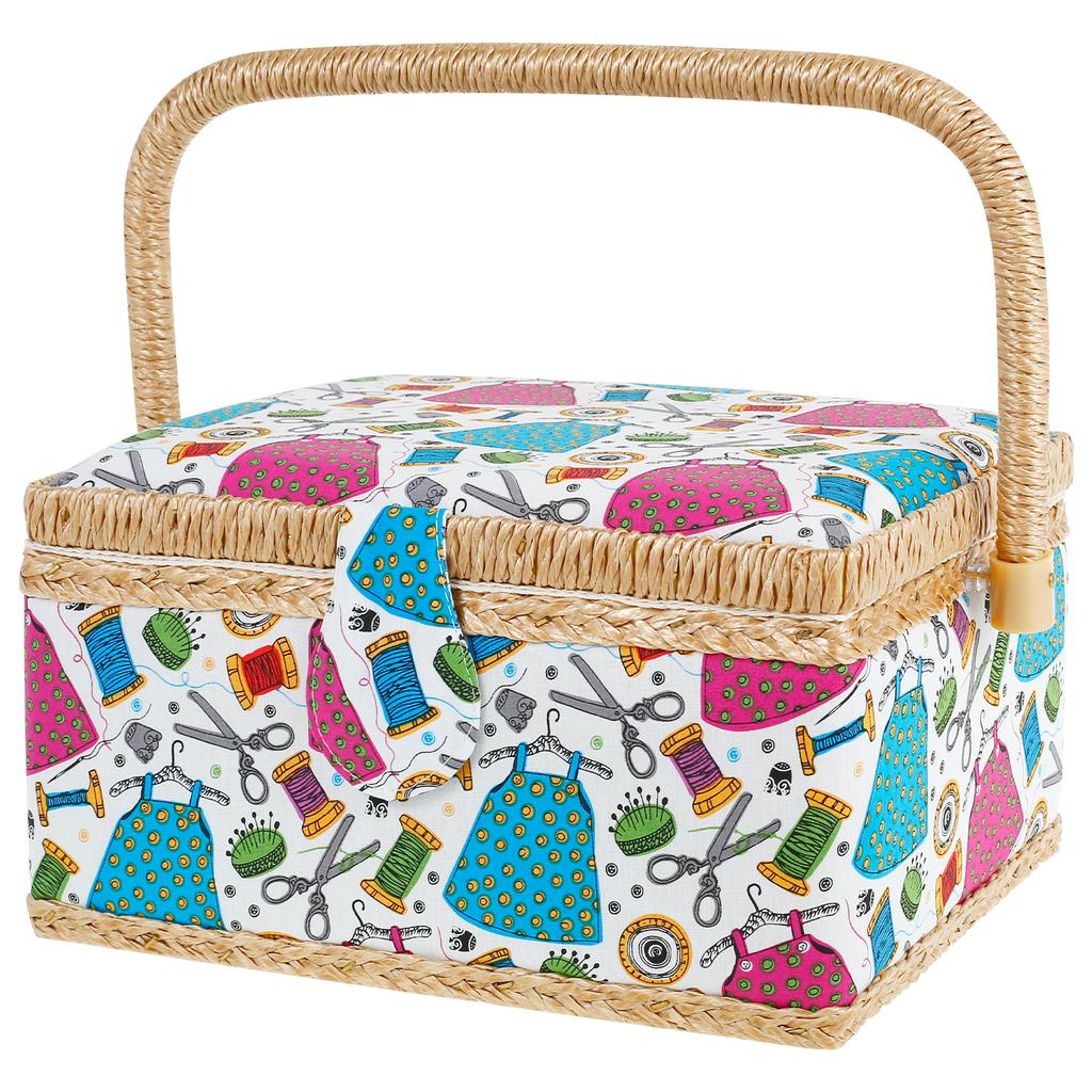 Sewing Basket with Removable Tray Practical Sewing Basket Organizer with Interior Pocket Portable Sewing Storage Box Stylish