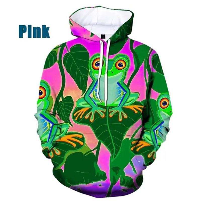 Mode Huvtröjor 3D Tryck Groda Djur Grafiska Huvtröjor Casual Plus Size Pullover Sweatshirts Toppar Herr Heltryckt Huvtröja