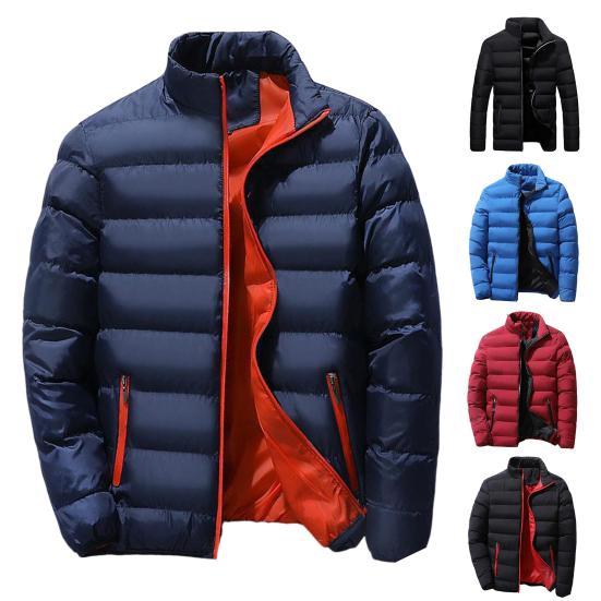 Men Parkas Solid Color Padded Stand Collar Long Sleeve Loose Thickened Autumn Winter Zipper Pockets Jacket Streetwear
