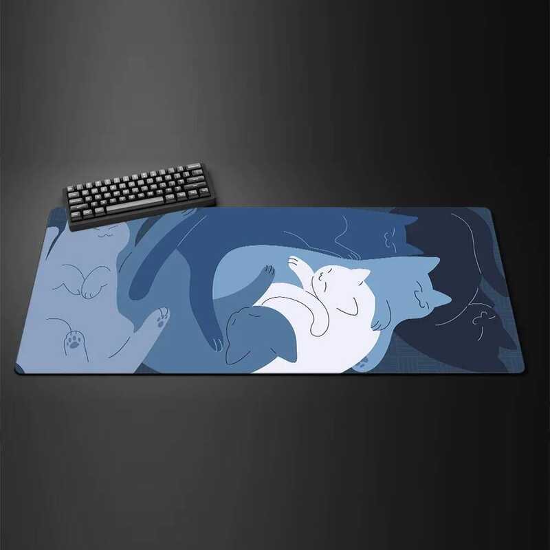 Cute Kawaii White Cat Anime Mouse Pad Large Computer Off Game Table Mats XXL Ruer Anti-slip Gaming Keyboard Long Desk Pads