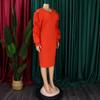 Plus Size Women Elegant Long Sleeve High Waist Solid Pencil Midi Dress
