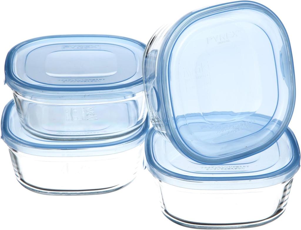 glass storage aqua set of 1 pack KBC3240BLN Heat-resistant container, blue, square, S, 450ml, 4, rice, serving, & range, [product]