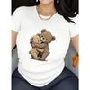 European Size Cute Bear Print T-Shirt - Soft Breathable Quick-Dry Short Sleeve Top with Bear Face & Paw Print - Casual Summer Outdoor Wear