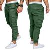 Plus Size Men Casual Solid Color Waist Drawstring Multi Pockets Long Cargo Pants