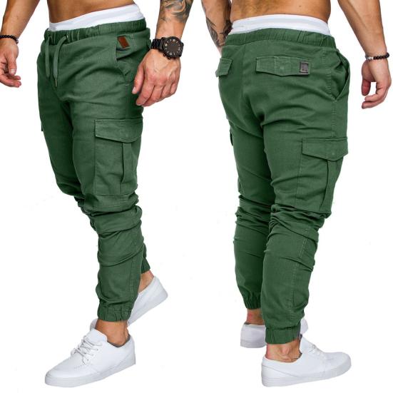 Plus Size Men Casual Solid Color Waist Drawstring Multi Pockets Long Cargo Pants