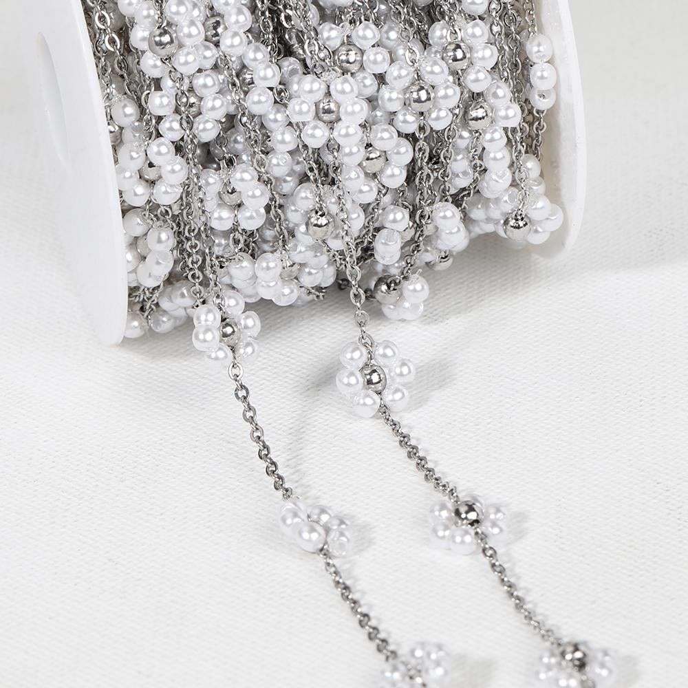 1Meter Stainless Steel Mix Color Plastic Flower Satellite Beaded Chains for Jewelry Making DIY Necklace Bracelet Accessories