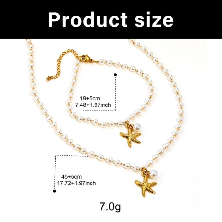 Seashells Style Starfish Pearls Necklace Bracelet Stainless Steel Adjustable Jewelry Gift for Beach Lovers
