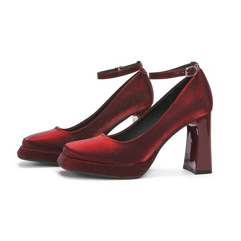 -1 Suede Mary Jane Shoes for Women and Women In Winter New Square Head Thick Heel Single Shoes Waterproof Table High Heels for Women