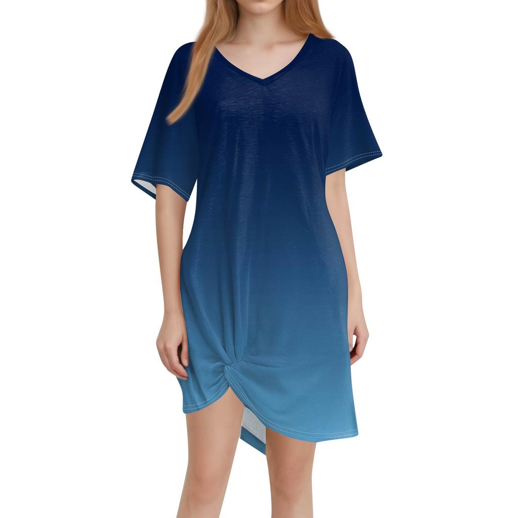 Women's Fashion Casual Loose Printed Short Sleeve V-Neck Dresses