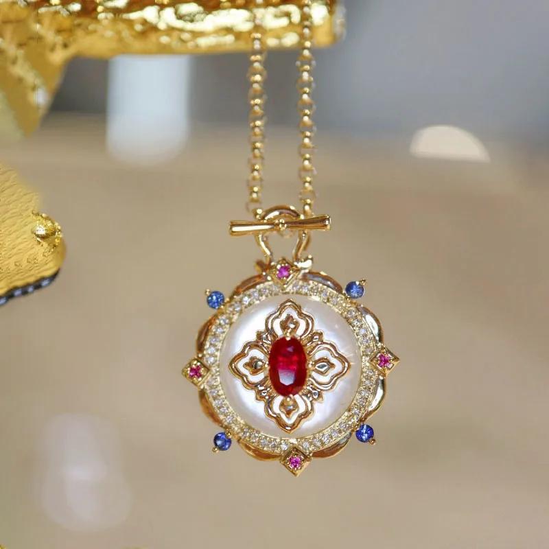 

Новое колье из разноцветных драгоценных камней в придворном стиле для женщин, модное ретро-колье-цепочка с белым перламутром, помолвочное украшение 45cm