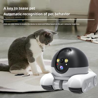 Bezprzewodowa kamera dla zwierząt domowych z noktowizją, inteligentną detekcją AI, pokryciem 360 stopni, Wi-Fi, dwuobiektywowa, inteligentna kamera-robot z kółkami