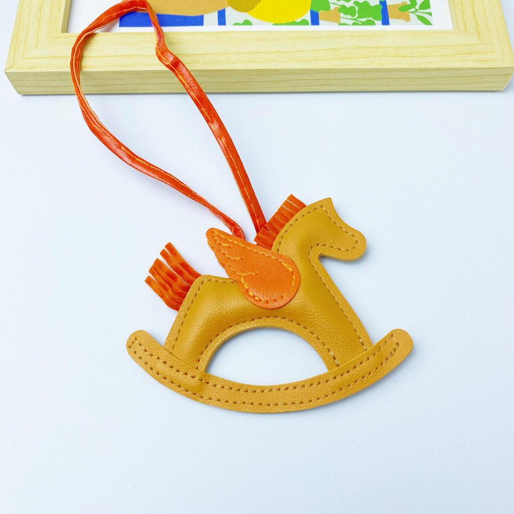 Colorful PU Leather Rocking Horse Keychain - Cute Bag Pendant Gift