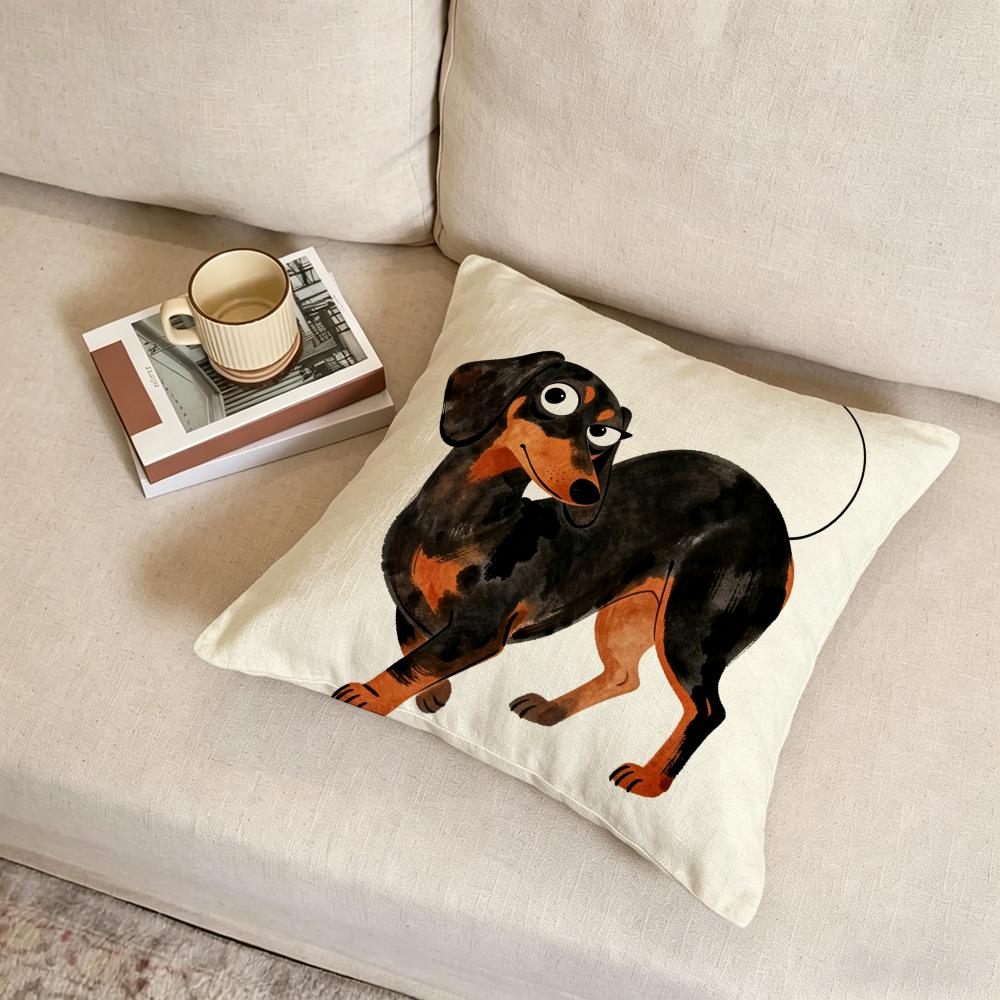 D-Dachshund Watercolor Cushion Cover Fabric Soft Furnishing,Pillowcase, Cushion Cover, Sofa Pillow, Home Decoration