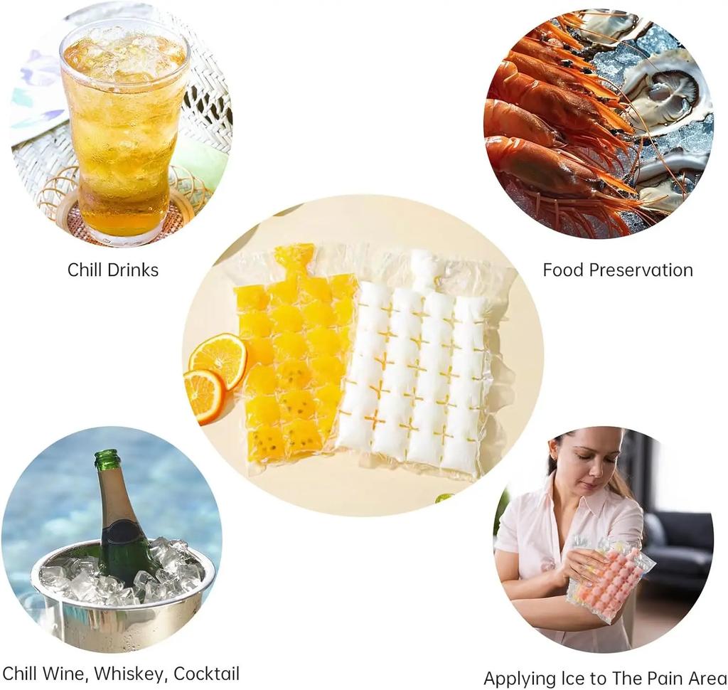 Premium Clear Self Sealing Ice Cube Bags Food Safe Plastic Freezer Bags Kitchen Accessories for Making Ice Easy and Convenient