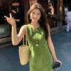 2026 New French High-end Green Suspender Vest Dress, Children's Summer Generous and Decent Waist Dress
