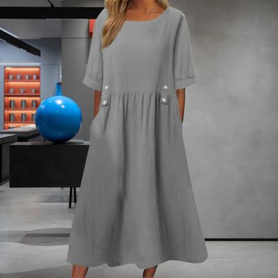 Abito da donna elegante in lino di cotone traspirante con scollo tondo e streetwear Lady