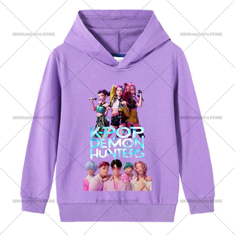 

K-pop Толстовки Охотники на демонов Мода Huntrix Saja Одежда для мальчиков Свободная Кино Руми Зои Мира 2025 Пуловеры Толстовка Топ для девочки Подарок 140