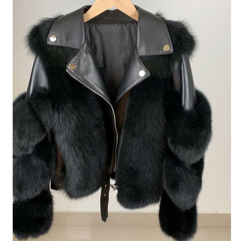 New Whole Leather Imitation Fox Fur Imitation Fur Jacket Women's Fashion Locomotive Short Light Coat Pink
