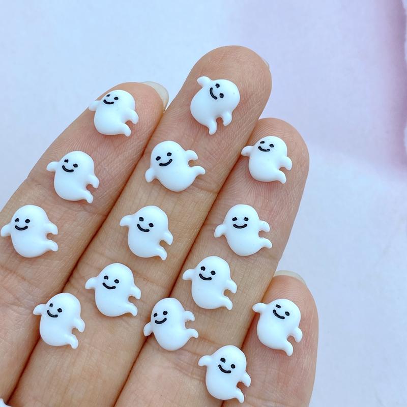 50Pcs New Cute Resin 8mm Mini White Ghost Series Flat Back Manicure Parts Embellishments For Hair Bows Accessories
