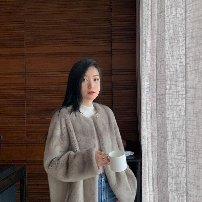 

Норковая шуба из искусственного норкового меха, женская маленькая шуба с круглым вырезом, цельная шуба из композитного меха L