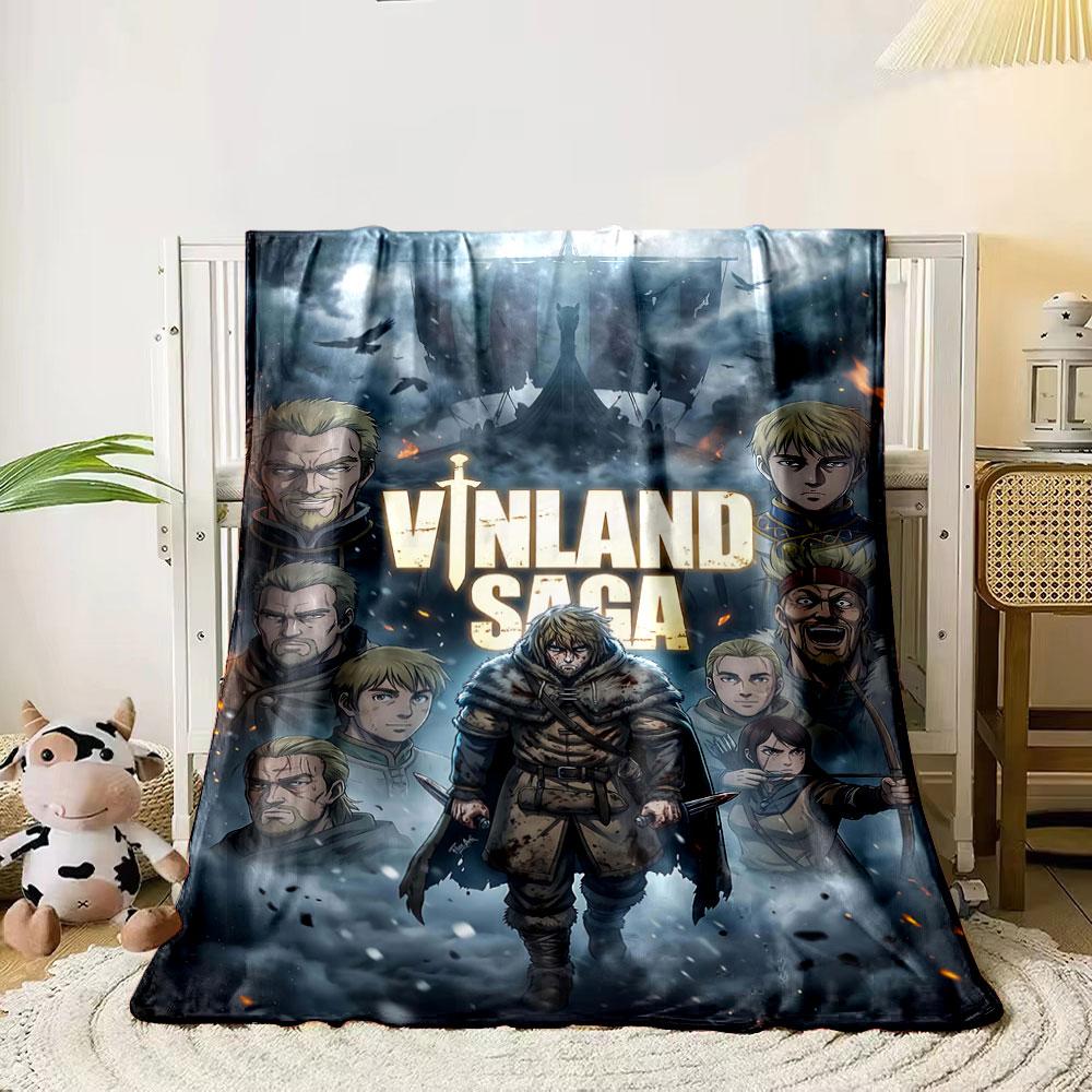 

A Viking ship in misty skies, surrounded by characters in a dramatic pose. for all seasons blanket lunch break throw gift 80cm x 120cm