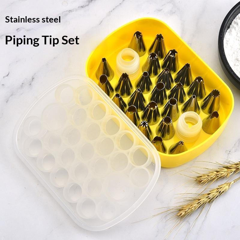 Piping Tip Organizers Box With 25 Pcs Seamless Piping Tips 2 Adapters Nozzles Tip Cake Decorating Tools