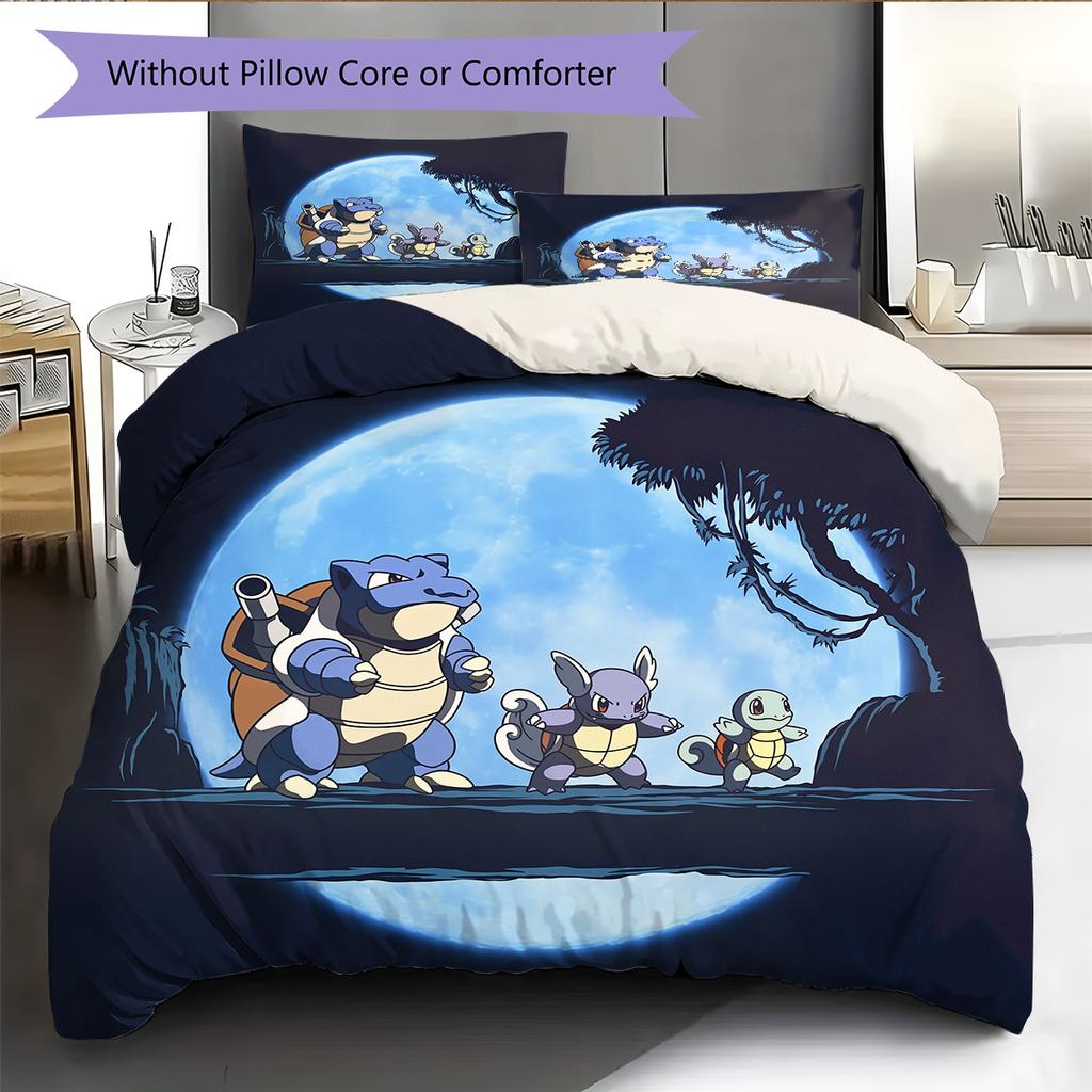 Pokémon Cartoon Pattern Bedding Home Decoration Birthday Gift (1 * duvet cover + 2 * pillowcase, without core)