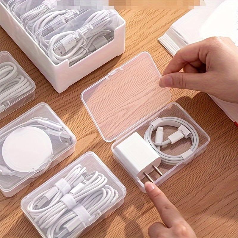 8pcs Premium Desk Cable Organizer Boxes - Durable Transparent Plastic Cord Winder Cases for Space-Saving Charging Cable Storage