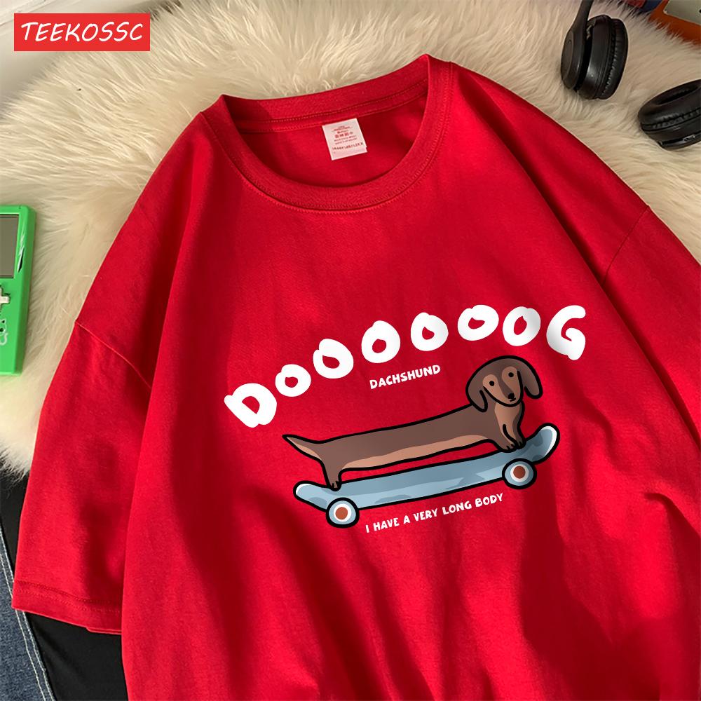 A Long Dog Is Paddling A Long Skateboardcotton Women TShirts Cartoons Prints Tops ONeck Soft Oversize T Shirt Summer Clothes