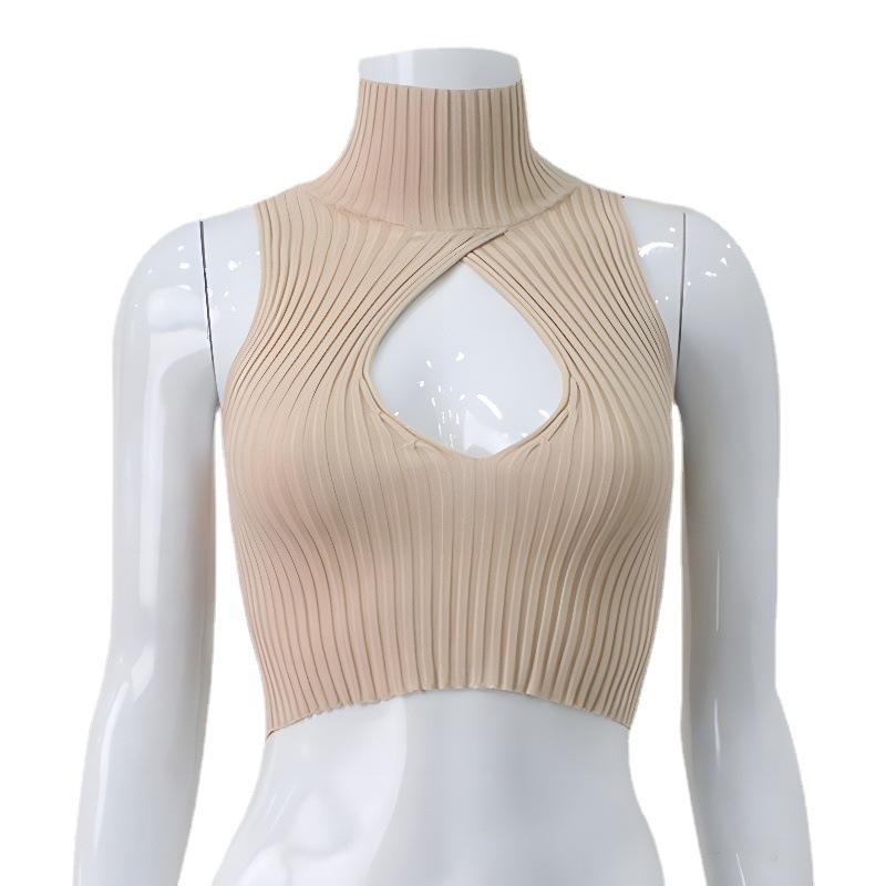 A New High-neck Sleeveless Hollowed-out Threaded Short Vest for Women In Autumn