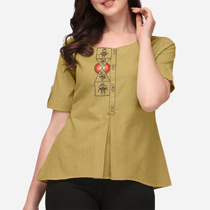 ZANZEA Women Casual Round Neck Summer Short Sleeve Print Blouse