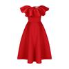 Women Elegant Ruffled High Waist A Line Midi Evening Party Dress