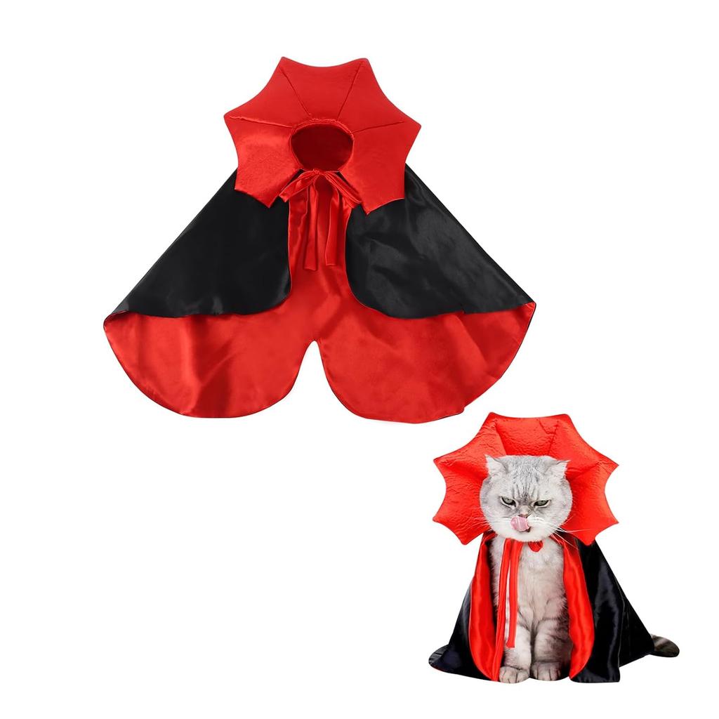 Dog Halloween Costume Cloak Small Outfit Cat Vampire Disguise Pet Wear Photo Memorial Easy Remove (Black)