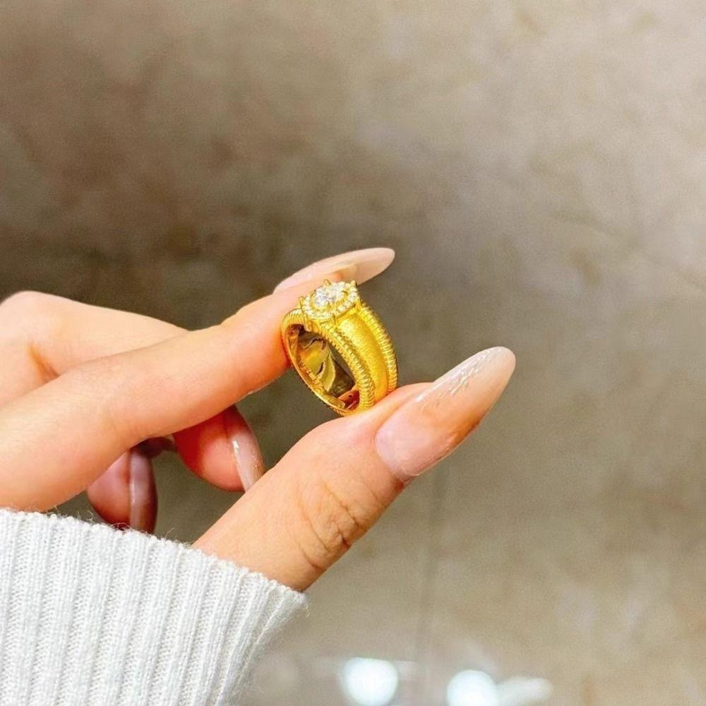 Luxury Crystal Split Ring Unique Adjustable Finger Rings Exquisite Pearl Opening Rings  Female