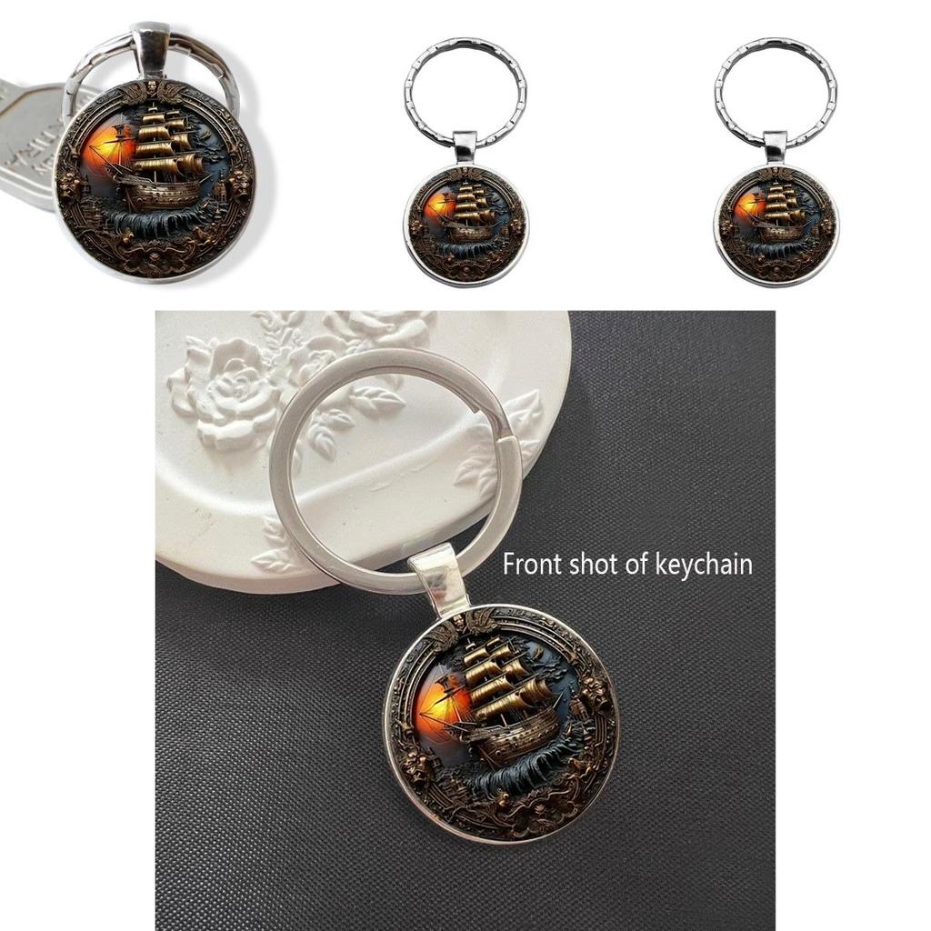 Artistic Zinc Alloy Keychain With Sunset Boat Pattern For Friends And Colleagues